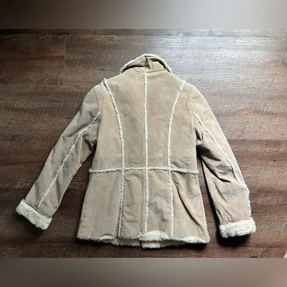 Seventy Seven 77 tan leather jacket faux fur vintage suede Y2K